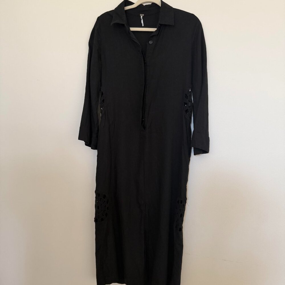 Young Fabulous Broke Crochet Detail Maxi Dress Linen Blend Boho Chic - Small